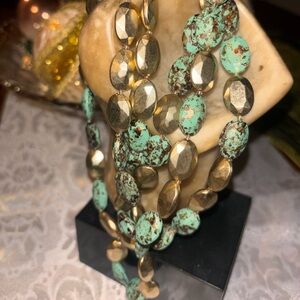 Turquoise Silver Tone Bead Stone 3 Strand Layered Magnetic Clasp Choker Necklace